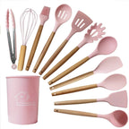 Kit 12 Utensílios de Cozinha em Silicone e Bambu – Completo e Resistente