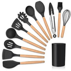 Kit 12 Utensílios de Cozinha em Silicone e Bambu – Completo e Resistente