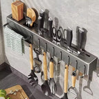 Suporte de Parede em Inox com Porta Facas e Organizador de Talheres